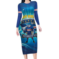 Blue Shark Cape Verde Football Long Sleeve Bodycon Dress First World Cup 2026 - Wonder Print Shop