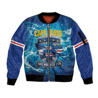 Blue Shark Cape Verde Football Sleeve Zip Bomber Jacket First World Cup 2026 - Wonder Print Shop