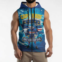 Blue Shark Cape Verde Football Sleeveless Zip Hoodie First World Cup 2026 - Wonder Print Shop