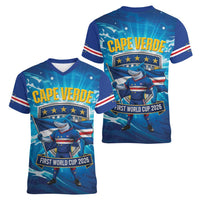 Blue Shark Cape Verde Football Women V-Neck T-Shirt First World Cup 2026 - Wonder Print Shop