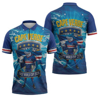 Blue Shark Cape Verde Football Zipper Polo Shirt First World Cup 2026 - Wonder Print Shop