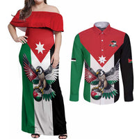 Custom World Football 2026 Jordan Couples Matching Off Shoulder Maxi Dress and Long Sleeve Button Shirt Eagle Rising Road To Champion - Wonder Print Shop