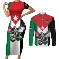 Custom World Football 2026 Jordan Couples Matching Short Sleeve Bodycon Dress and Long Sleeve Button Shirt Eagle Rising Road To Champion - Wonder Print Shop