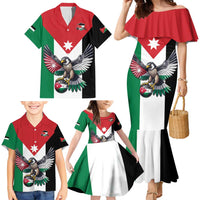 Custom World Football 2026 Jordan Family Matching Mermaid Dress and Hawaiian Shirt Eagle Rising Road To Champion - Wonder Print Shop