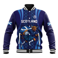 Custom Rugby Scotland Baseball Jacket Highland Cow Mascot Go Scottish
