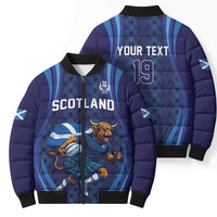 Custom Rugby Scotland Bomber Puffer Jacket Highland Cow Mascot Go Scottish