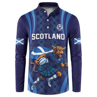 Custom Rugby Scotland Button Sweatshirt Highland Cow Mascot Go Scottish
