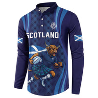 Custom Rugby Scotland Button Sweatshirt Highland Cow Mascot Go Scottish