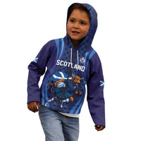 Custom Rugby Scotland Kid Hoodie Highland Cow Mascot Go Scottish