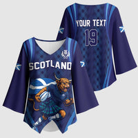 Custom Rugby Scotland Kimono Sleeve Blouse Highland Cow Mascot Go Scottish