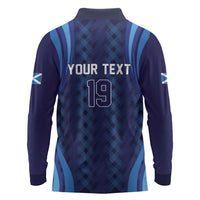 Custom Rugby Scotland Long Sleeve Polo Shirt Highland Cow Mascot Go Scottish