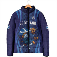 Custom Rugby Scotland Padded Jacket Highland Cow Mascot Go Scottish