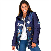 Custom Rugby Scotland Padded Jacket Highland Cow Mascot Go Scottish