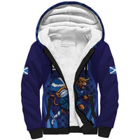 Custom Rugby Scotland Sherpa Hoodie Highland Cow Mascot Go Scottish