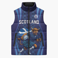 Custom Rugby Scotland Sleeveless Puffer Jacket Highland Cow Mascot Go Scottish