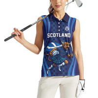 Custom Rugby Scotland Women Sleeveless Polo Shirt Highland Cow Mascot Go Scottish