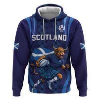 Custom Rugby Scotland Zip Hoodie Highland Cow Mascot Go Scottish