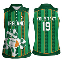 Custom Rugby Ireland Women Sleeveless Polo Shirt Irish Lucky Shamrock