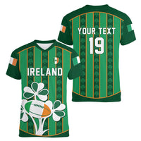 Custom Rugby Ireland Women V-Neck T-Shirt Irish Lucky Shamrock
