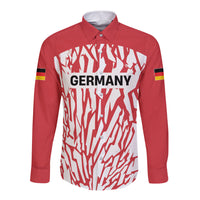 Custom German European Football Champions Long Sleeve Button Shirt Abstract Lightning Rot Weiss