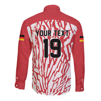 Custom German European Football Champions Long Sleeve Button Shirt Abstract Lightning Rot Weiss