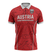 Custom World Football 2026 Austria Zipper Polo Shirt Fussball WM Gemma Burschen Red Glory