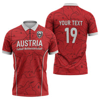 Custom World Football 2026 Austria Zipper Polo Shirt Fussball WM Gemma Burschen Red Glory
