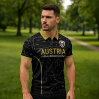 Custom World Football 2026 Austria Zipper Polo Shirt Fussball WM Gemma Burschen Black Glory