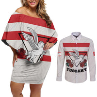 Italy Tuscany Couples Matching Off Shoulder Short Dress and Long Sleeve Button Shirt Pegasus With Map Style LT19