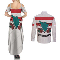 Italy Tuscany Couples Matching Summer Maxi Dress and Long Sleeve Button Shirt Pegasus With Map Style LT19