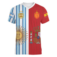 Custom Argentina Spain 2026 World Final Football Women V-Neck T-Shirt Road To Glory