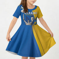 Personalized Ukraine Independence Day Kid Short Sleeve Dress Tryzub Heritage Freedom Pride