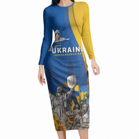 Personalized Ukraine Independence Day Long Sleeve Bodycon Dress Tryzub Heritage Freedom Pride