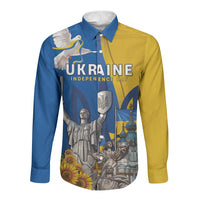 Personalized Ukraine Independence Day Long Sleeve Button Shirt Tryzub Heritage Freedom Pride