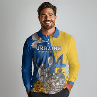 Personalized Ukraine Independence Day Long Sleeve Polo Shirt Tryzub Heritage Freedom Pride