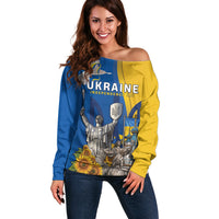 Personalized Ukraine Independence Day Off Shoulder Sweater Tryzub Heritage Freedom Pride