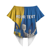 Personalized Ukraine Independence Day Off Shoulder Wrap Waist Top Tryzub Heritage Freedom Pride