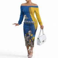 Personalized Ukraine Independence Day Off The Shoulder Long Sleeve Dress Tryzub Heritage Freedom Pride