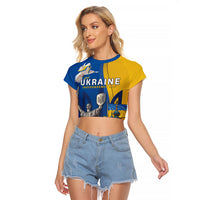 Personalized Ukraine Independence Day Raglan Cropped T Shirt Tryzub Heritage Freedom Pride