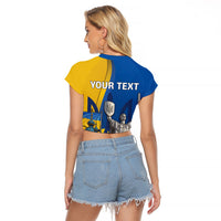 Personalized Ukraine Independence Day Raglan Cropped T Shirt Tryzub Heritage Freedom Pride