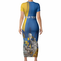Personalized Ukraine Independence Day Short Sleeve Bodycon Dress Tryzub Heritage Freedom Pride