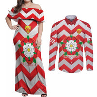 Personalized Glamorgan Wales Couples Matching Off Shoulder Maxi Dress and Long Sleeve Button Shirt The Tudor Rose Of Wales - Wonder Print Shop