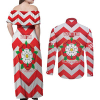 Personalized Glamorgan Wales Couples Matching Off Shoulder Maxi Dress and Long Sleeve Button Shirt The Tudor Rose Of Wales - Wonder Print Shop