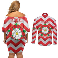 Personalized Glamorgan Wales Couples Matching Off Shoulder Short Dress and Long Sleeve Button Shirt The Tudor Rose Of Wales - Wonder Print Shop