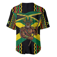 Jamaica Warrior Spirit Baseball Jersey Tribal Fighter in Reggae Colors - Wonder Print Shop