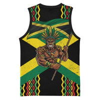 Jamaica Warrior Spirit Basketball Jersey Tribal Fighter in Reggae Colors - Wonder Print Shop