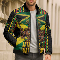 Jamaica Warrior Spirit Bomber Puffer Jacket Tribal Fighter in Reggae Colors - Wonder Print Shop