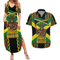Jamaica Warrior Spirit Couples Matching Summer Maxi Dress and Hawaiian Shirt Tribal Fighter in Reggae Colors - Wonder Print Shop