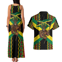 Jamaica Warrior Spirit Couples Matching Tank Maxi Dress and Hawaiian Shirt Tribal Fighter in Reggae Colors - Wonder Print Shop