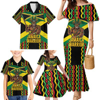Jamaica Warrior Spirit Family Matching Mermaid Dress and Hawaiian Shirt Tribal Fighter in Reggae Colors - Wonder Print Shop
